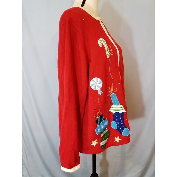 Tiara International;  Red Christmas vintage sweater - Picture 2 of 8